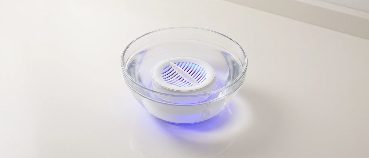 PuriBreeze puck running in a bowl of water